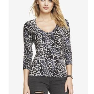 Blues and grey cheetah print v-neck sweater